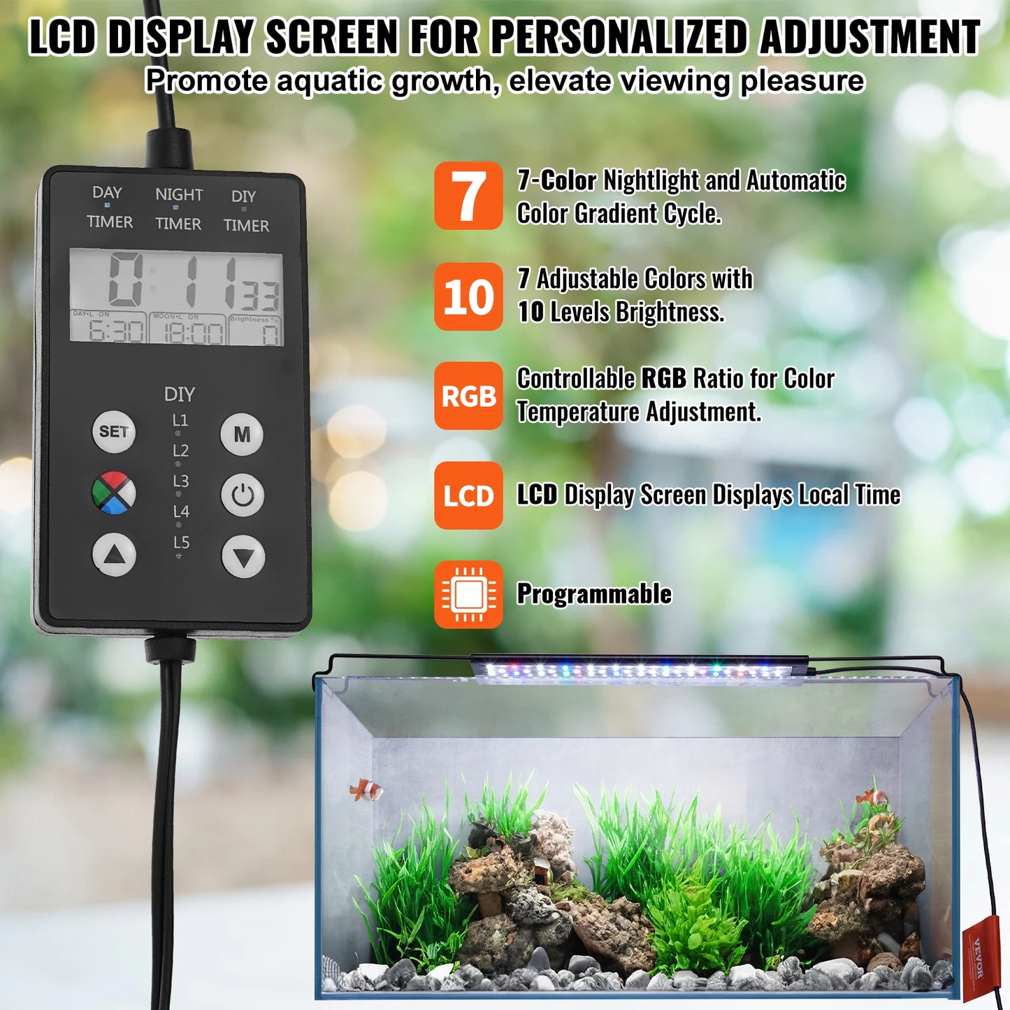 VEVOR Aquarium Light with LCD Monitor Fish Tank