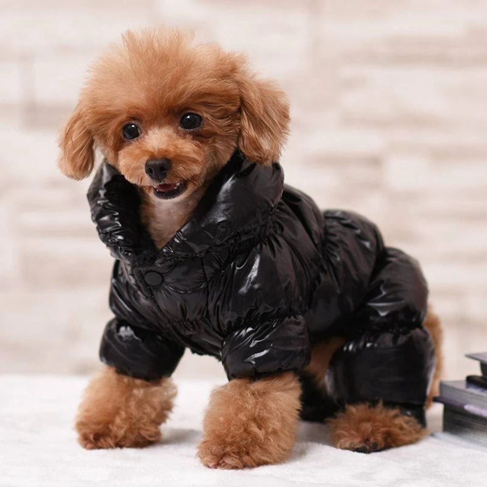 Dog or Cat Winter Faux Leather Waterproof Jumpsuit Hoodie