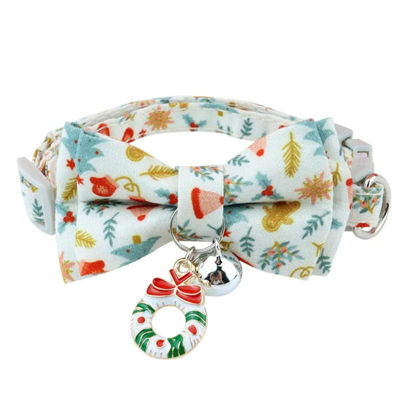 Christmas Dog Or Cat Collar Big Bowknot Holiday Tie Adjustable Neck Strap