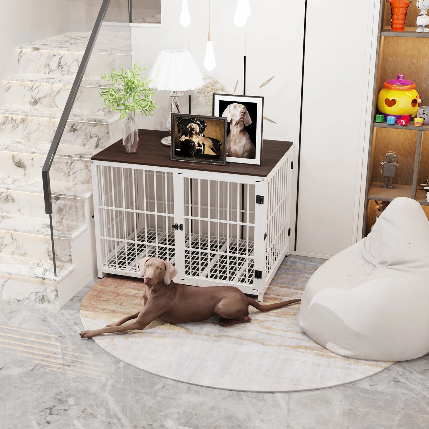 Dog Crate Furniture Pet Kennel End Table Metal Kennel with Three Doors