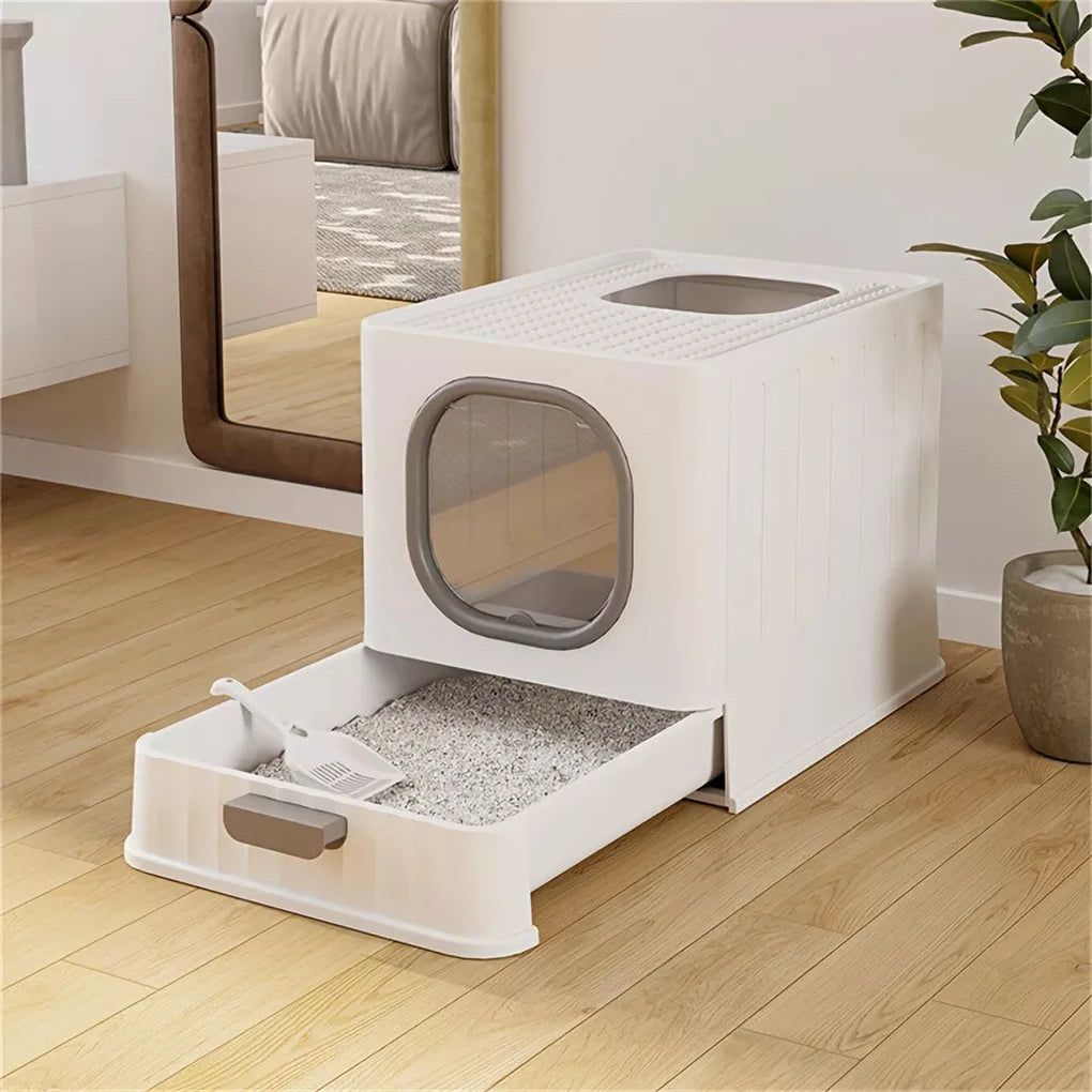 Leak-proof Enclosed Cat Litter Box Pull Drawer Training Toilet with Scooper
