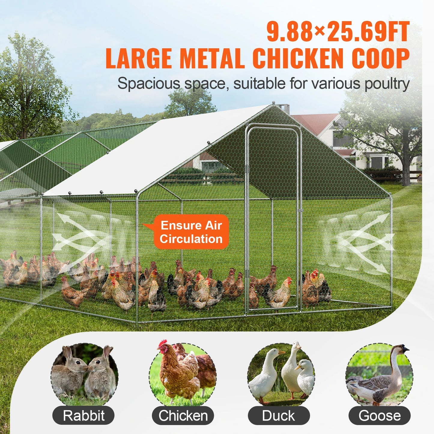 VEVOR Large Metal Chicken Coop Walk-in Chicken Pen