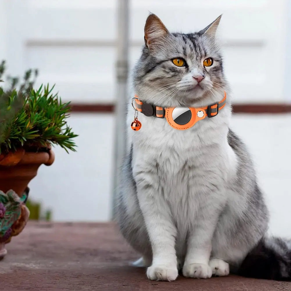 For Apple AirTag Pet Collar with Bell Safety Buckle GPS Tracker Holder
