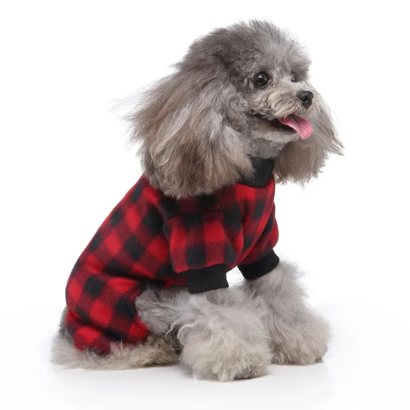 Pet Christmas Pajamas Red Black Buffalo Plaid Jumpsuit Dog Clothes