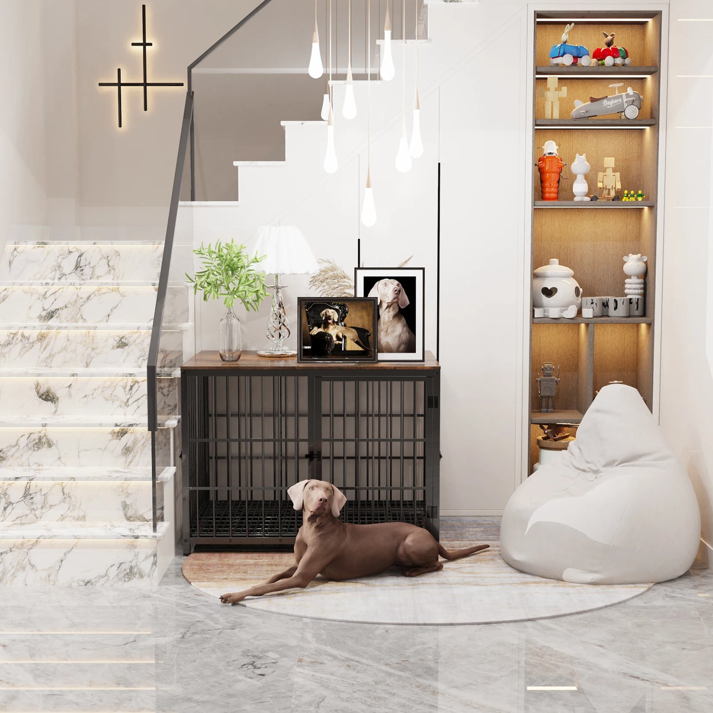 Dog Crate Furniture Pet Kennel End Table Metal Kennel with Three Doors