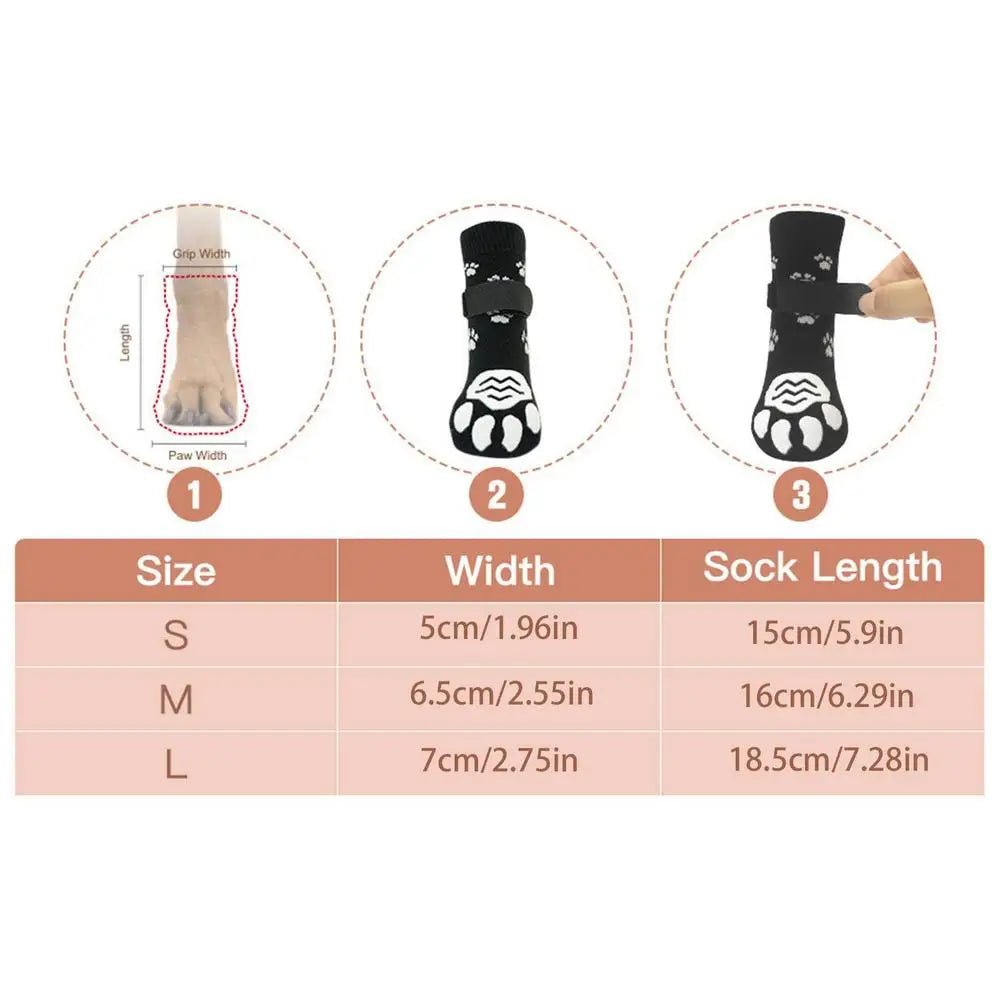 4PCS Double Side Anti-Slip Dog Socks with Adjustable Straps for Pet Paw