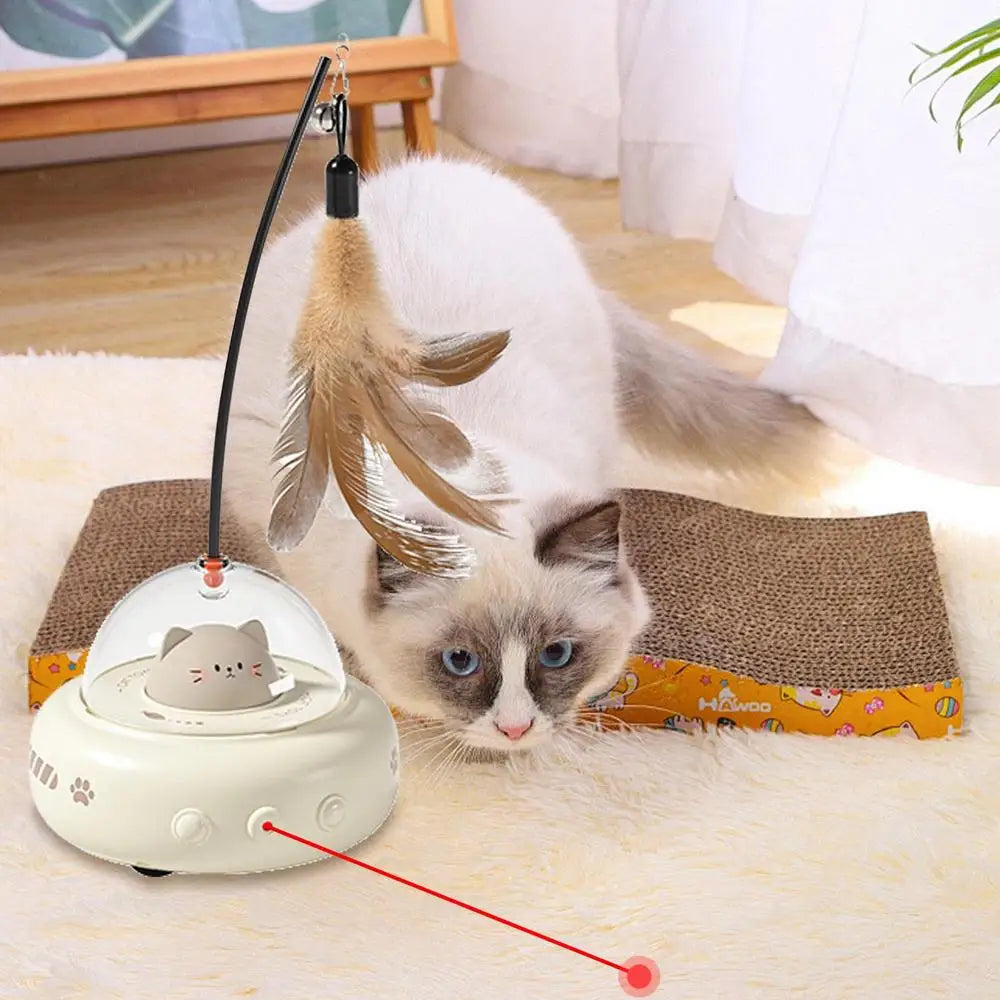 Electric Interactive Cat Toy with Feather Teaser Wand Rechargeable