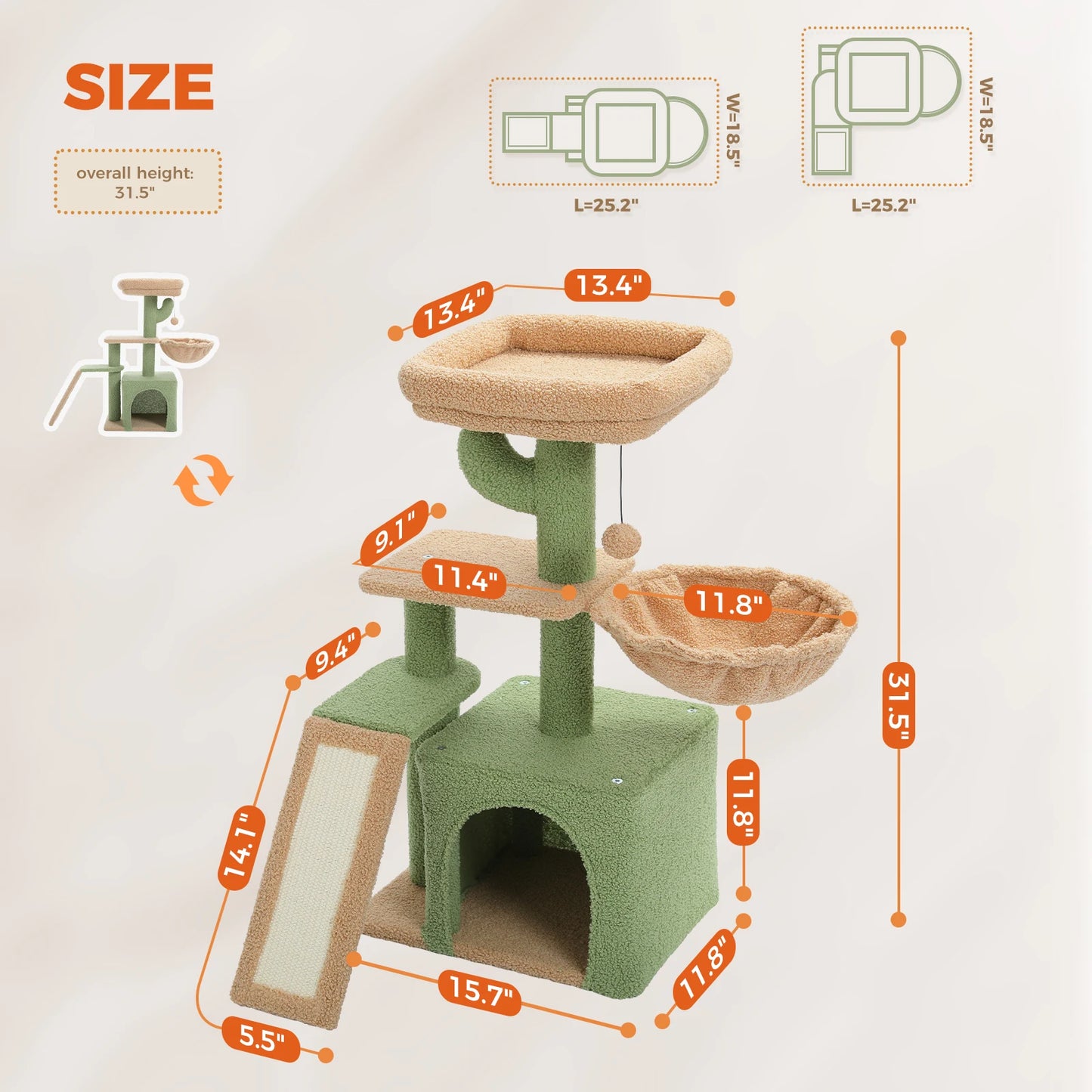 Small Cat Tower for Indoor Tree with Large Hammock