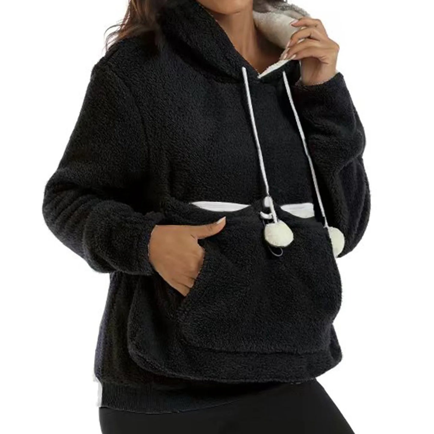 Winter Plush Cute Carrier Holder Hoodies Women Sweatshirts