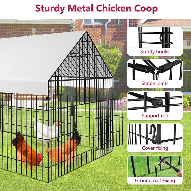 Chicken Coop Large Metal Chicken Pen Outdoor Fence