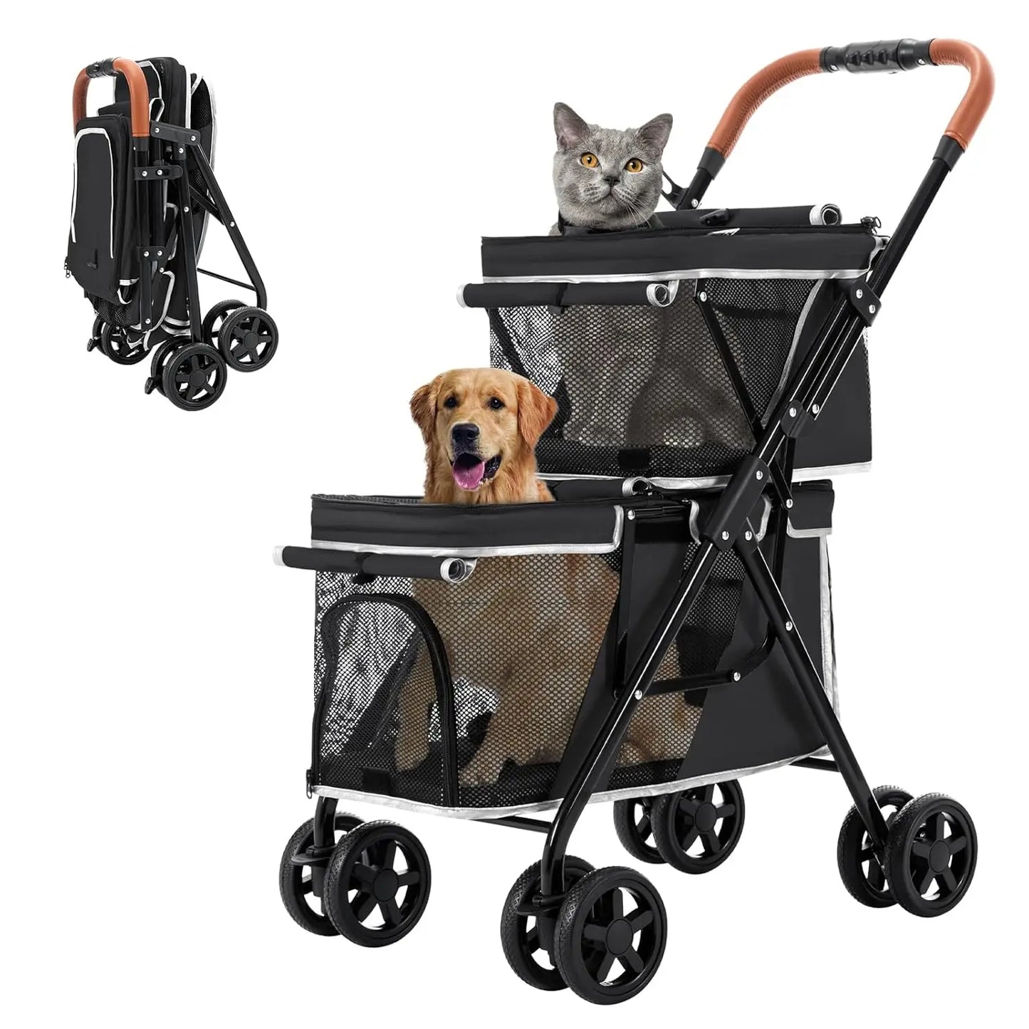 Double small Pet Stroller One-Hand Folding Travel Carriage