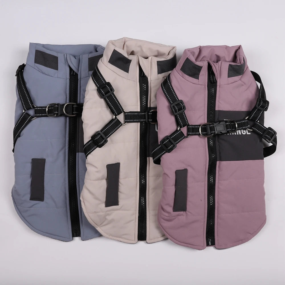 Winter Pet Dog Jacket With Harness Clothes Waterproof