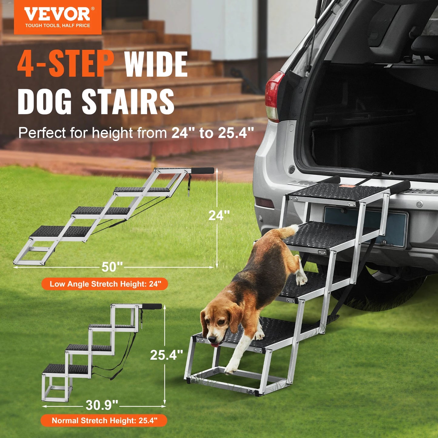 VEVOR Dog Stair for Cars Wide 4-step Folding Portable Pet Steps