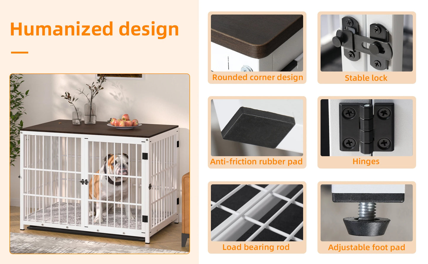 Dog Crate Furniture Pet Kennel End Table Metal Kennel with Three Doors