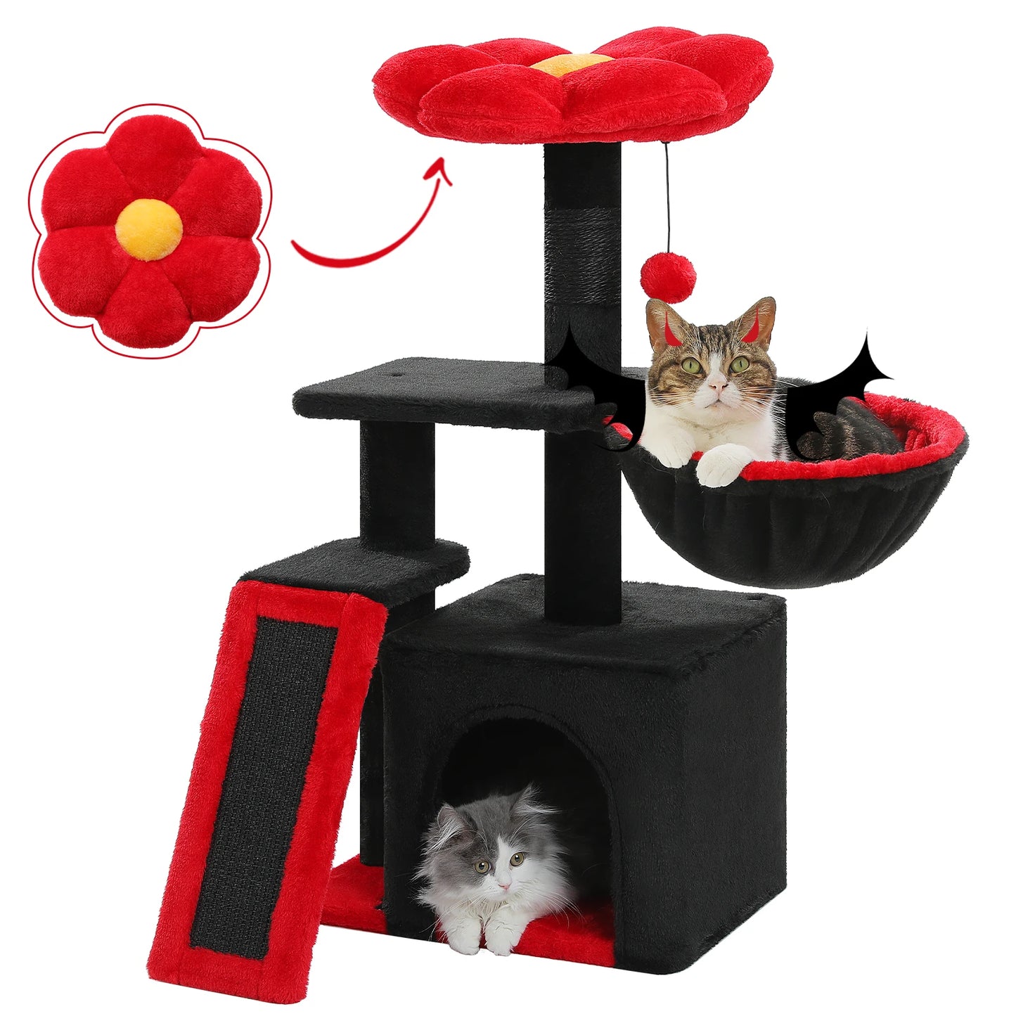 Small Cat Tower for Indoor Tree with Large Hammock
