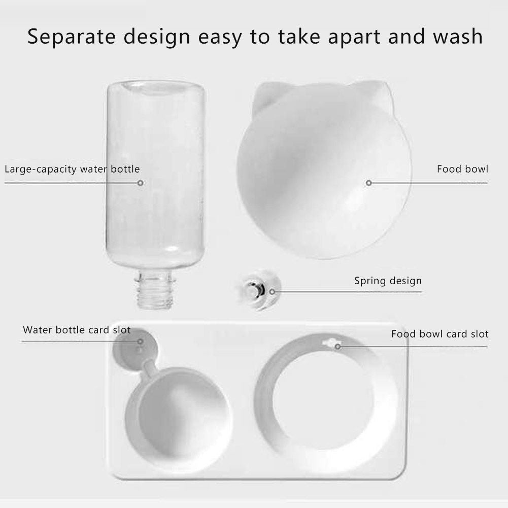 Cat Food Bowl Feeder Automatic Pet Food Container with Water Dispenser