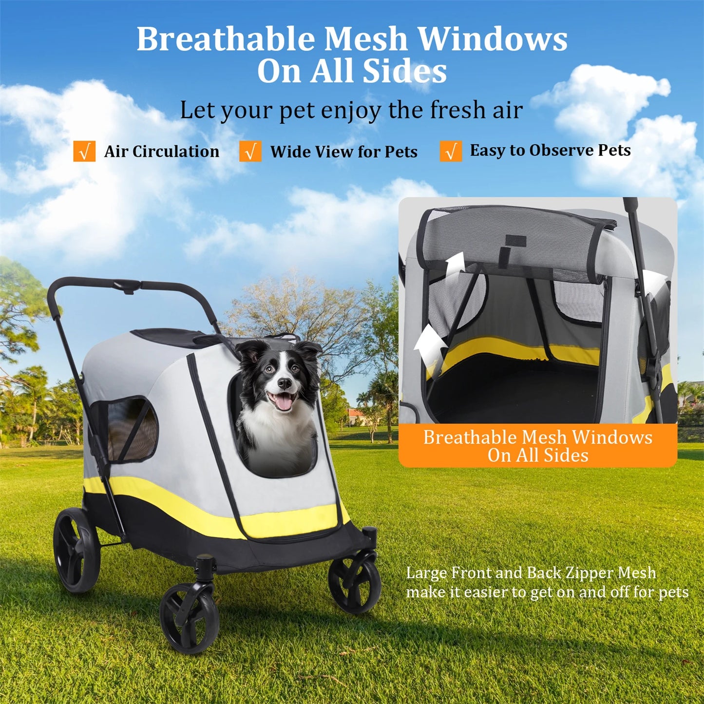 One-Click Folding Pet Stroller for Large Dogs