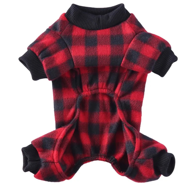 Pet Christmas Pajamas Red Black Buffalo Plaid Jumpsuit Dog Clothes