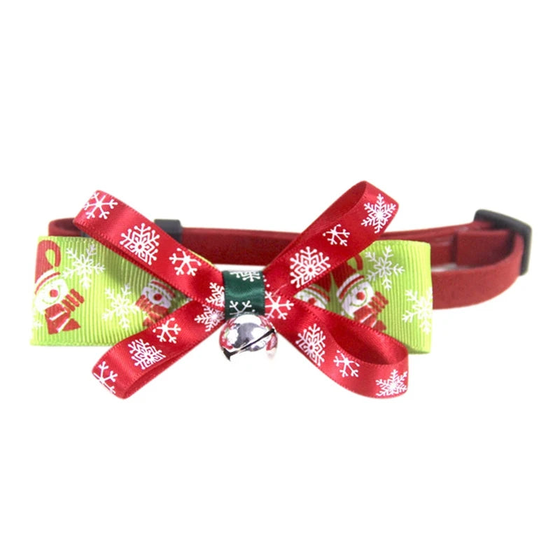 Christmas Dog Or Cat Collar Big Bowknot Holiday Tie Adjustable Neck Strap