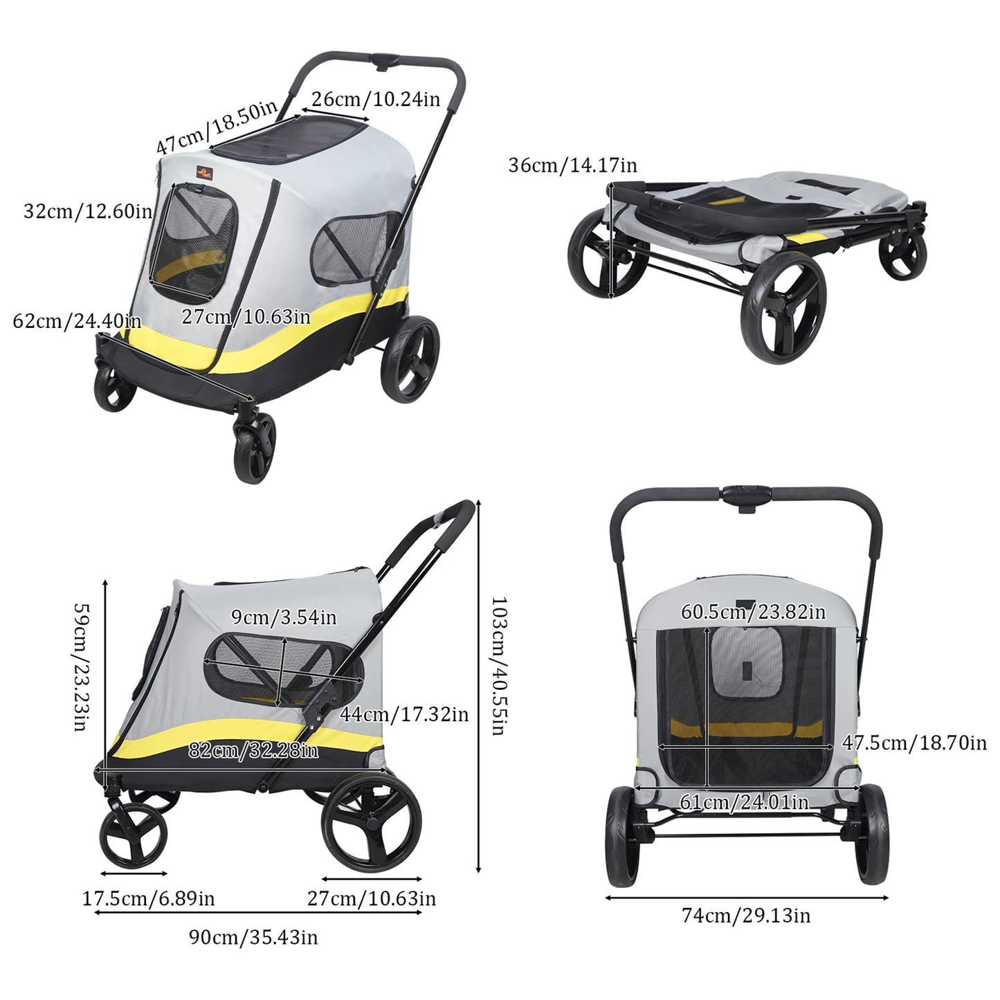 One-Click Folding Pet Stroller for Large Dogs