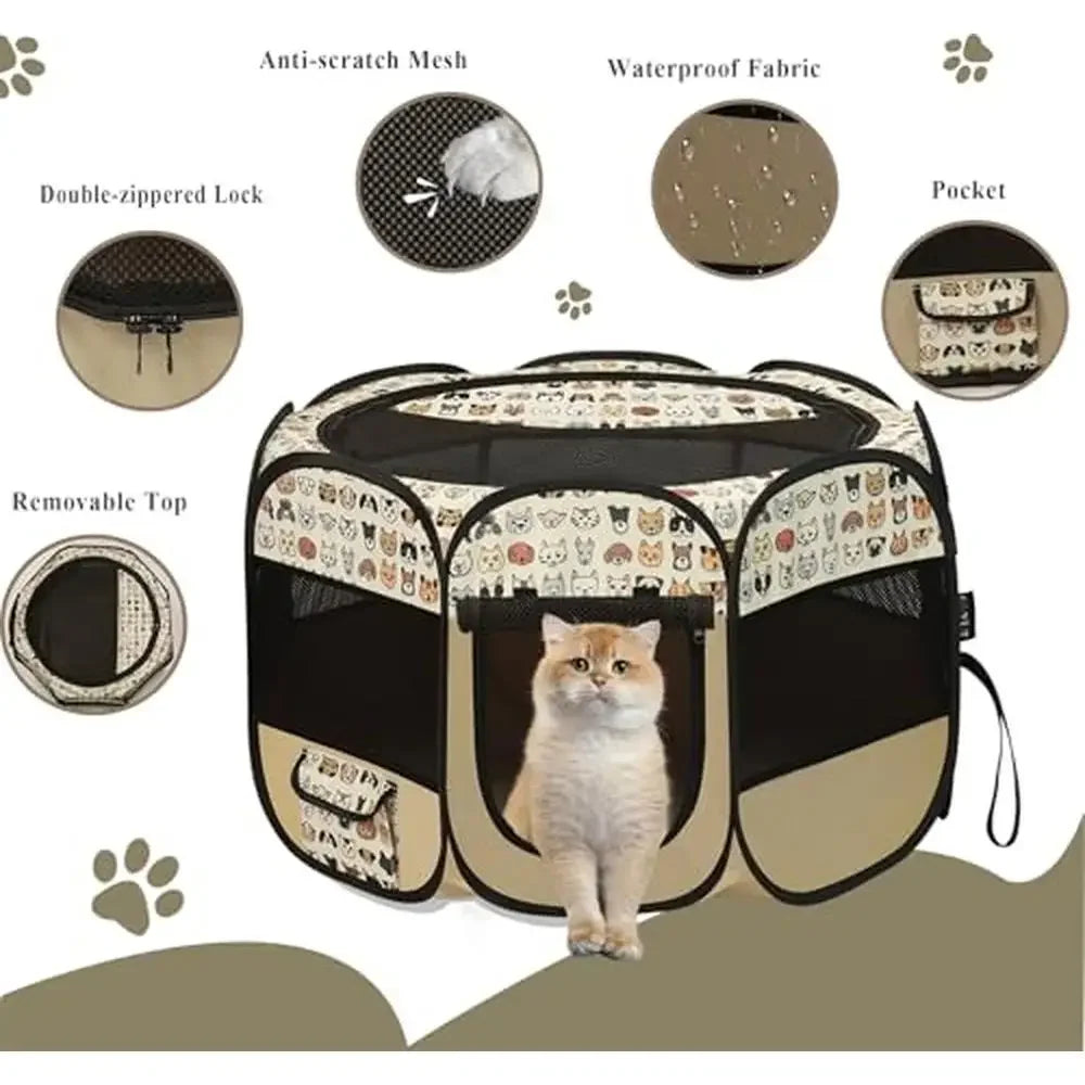 Portable Pet Playpen with Mat cat or dog