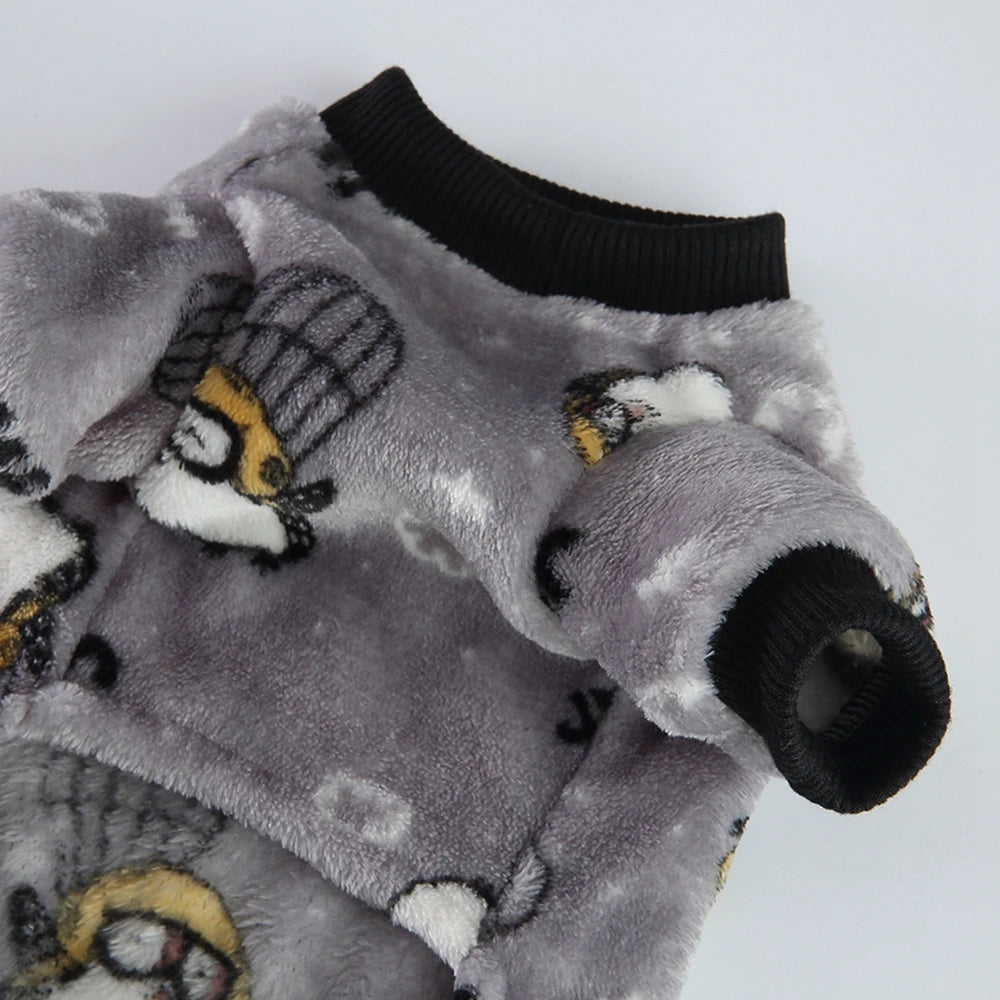 Fleece Dog Pajamas Winter Clothes Cartoon Warm Jumpsuits Coat