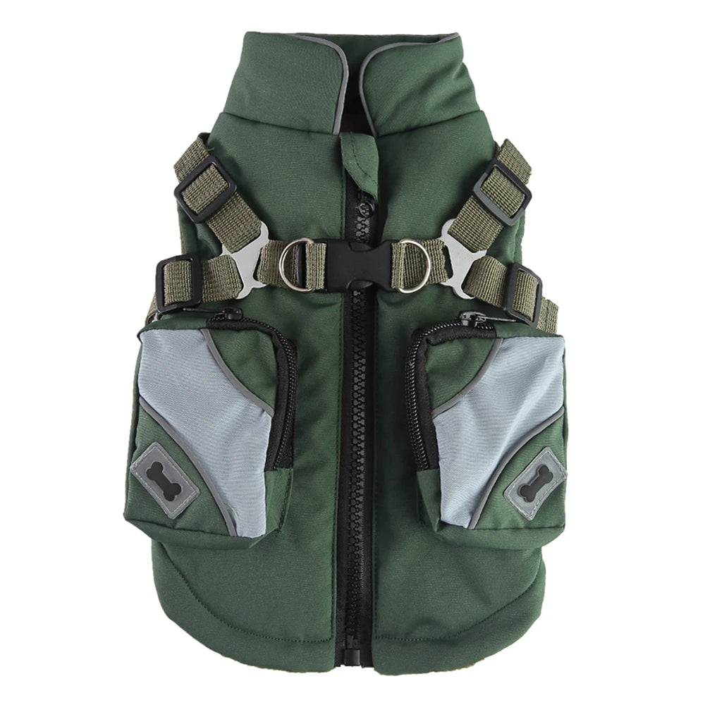 Winter Pet Dog Jacket With Harness Warm Dog Clothes