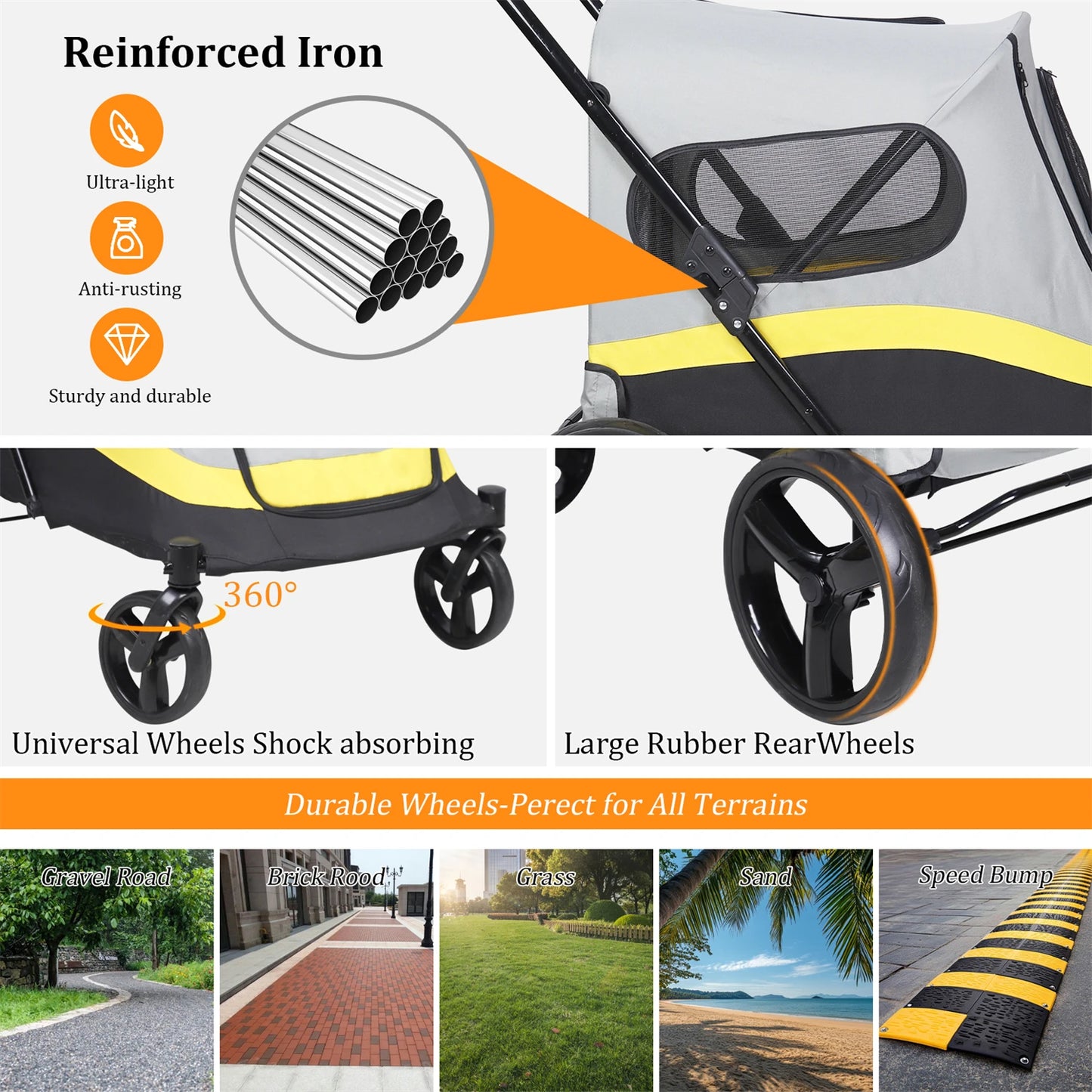 One-Click Folding Pet Stroller for Large Dogs