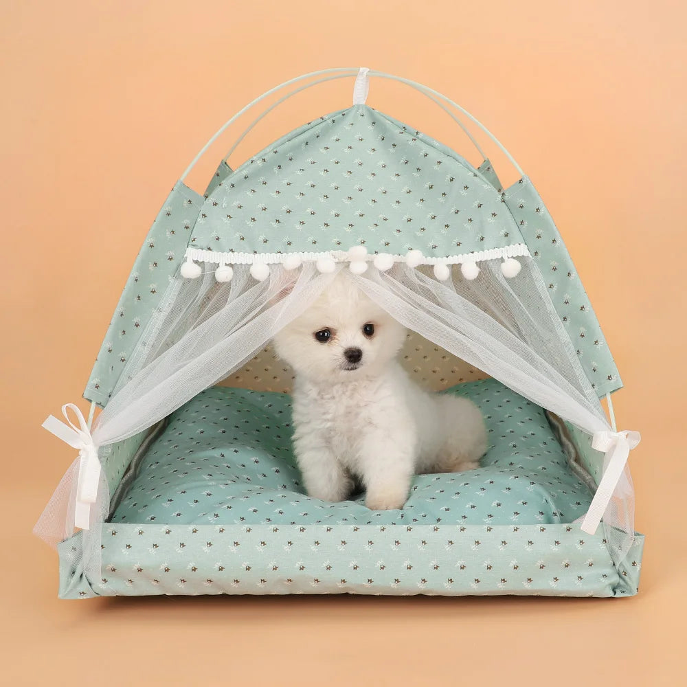 ZK20 Pet Dog Tent House Floral Print Enclosed Tent Bed
