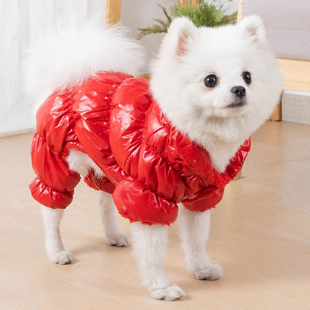 Dog or Cat Winter Faux Leather Waterproof Jumpsuit Hoodie