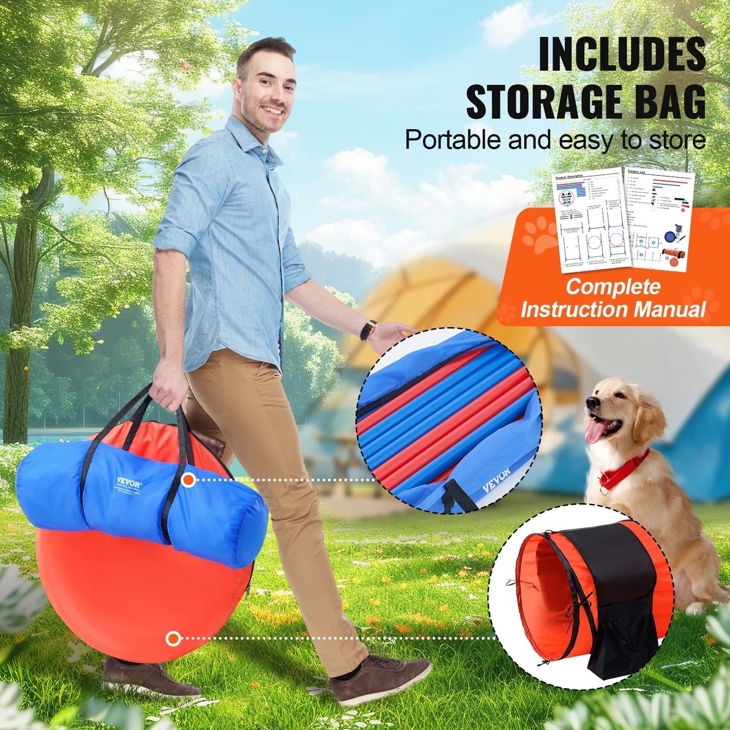 VEVOR Dog Agility Training Equipment 5 PCS Set Upgrade with Adjustable Hurdles Tunnel