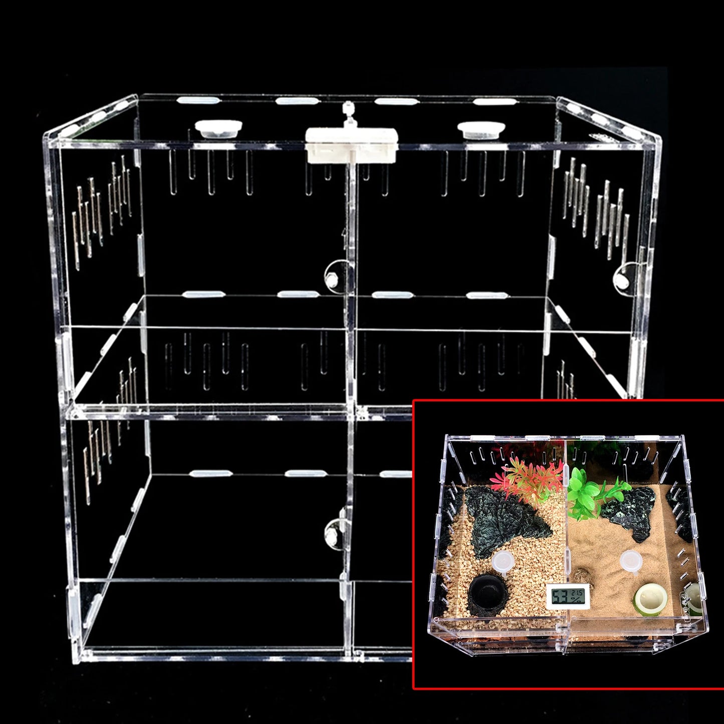 4 Grids Acrylic Pet Reptile Cage Breeding Box Terrarium