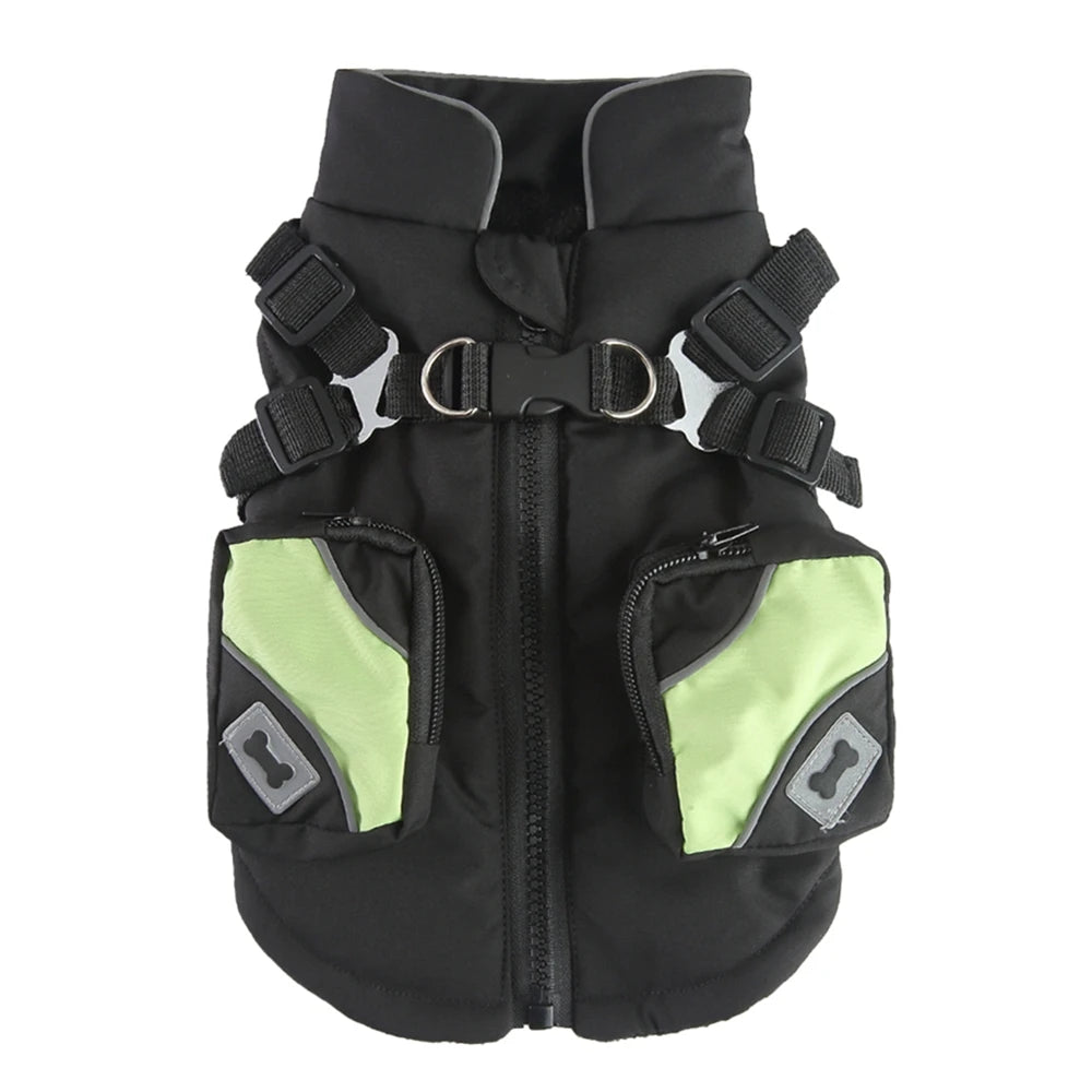 Winter Pet Dog Jacket With Harness Warm Dog Clothes