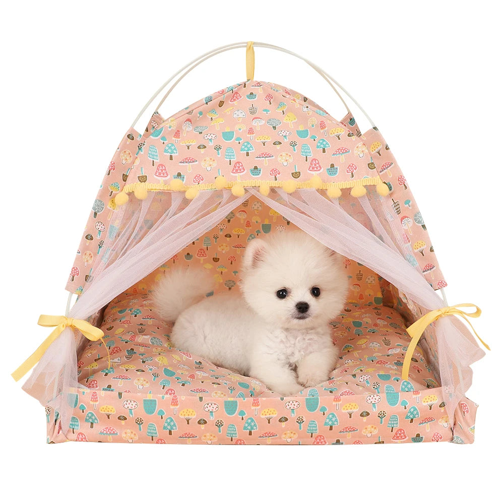 ZK20 Pet Dog Tent House Floral Print Enclosed Tent Bed