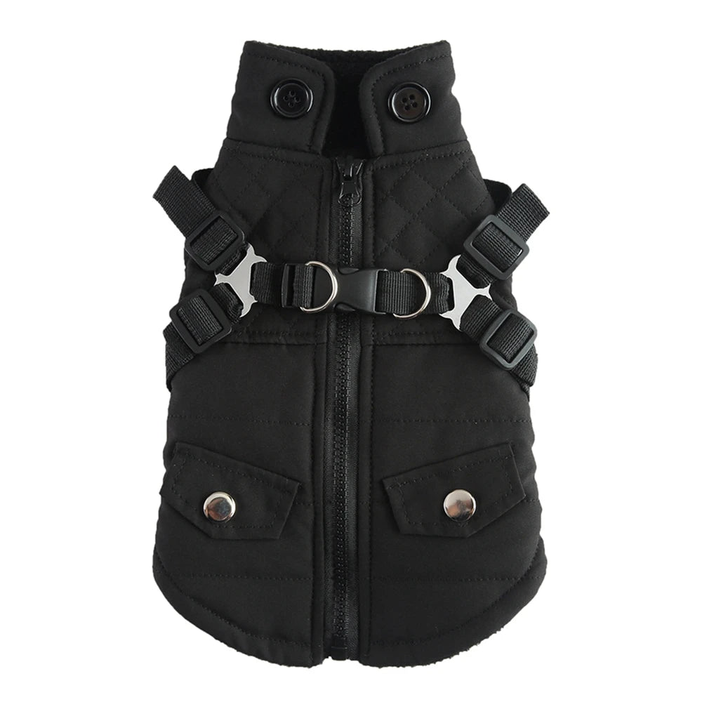 Winter Pet Dog Jacket With Harness Warm Dog Clothes