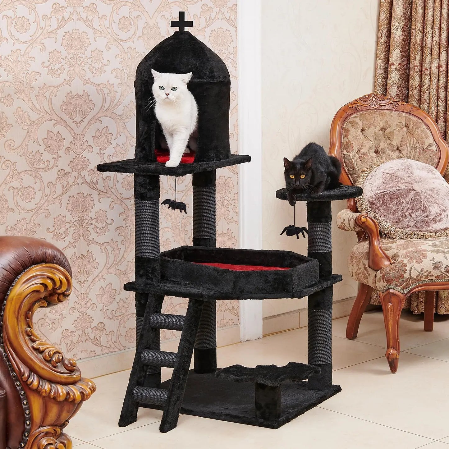 Gothic Cat Tree Coffin Bed 55"Tower with Scratching Posts