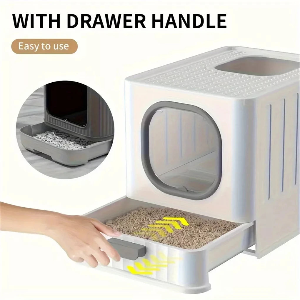 Leak-proof Enclosed Cat Litter Box Pull Drawer Training Toilet with Scooper