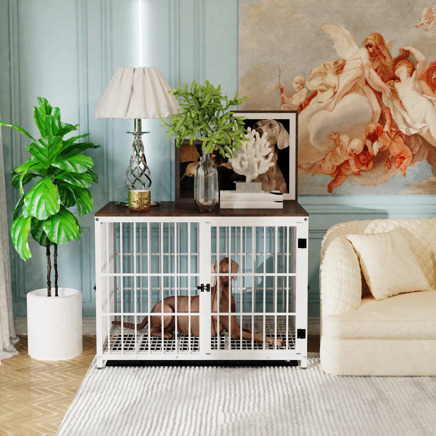Dog Crate Furniture Pet Kennel End Table Metal Kennel with Three Doors