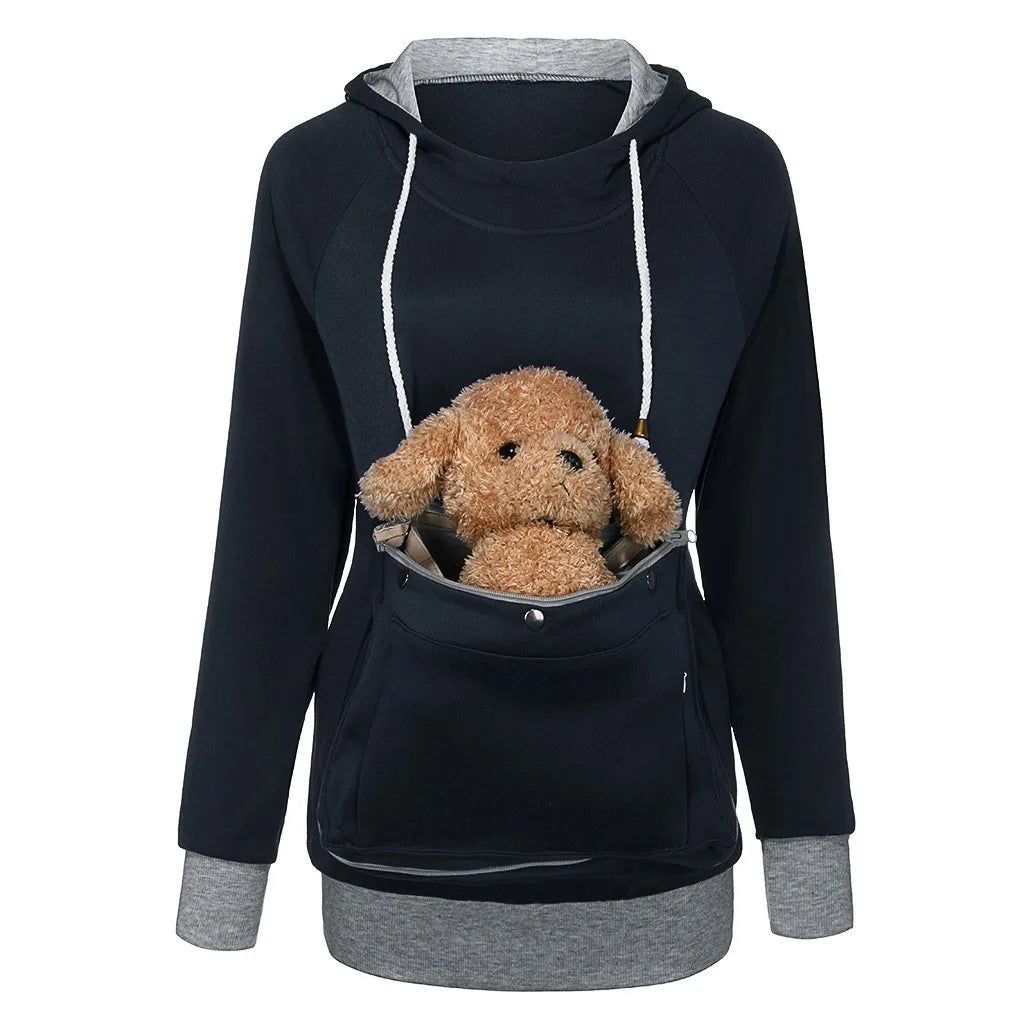 Winter Plush Cute Carrier Holder Hoodies Women Sweatshirts