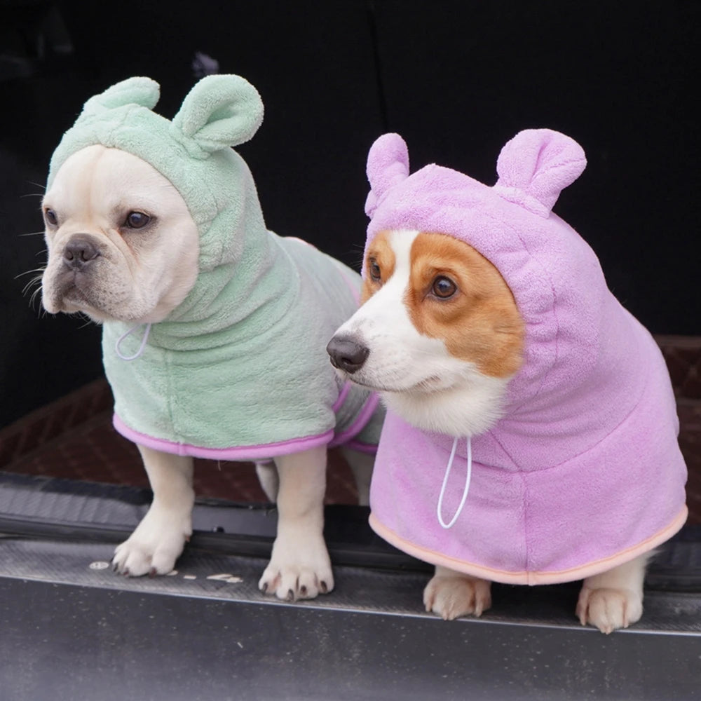Dog Bathrobe Pet Drying Coat Microfiber Absorbent Hooded