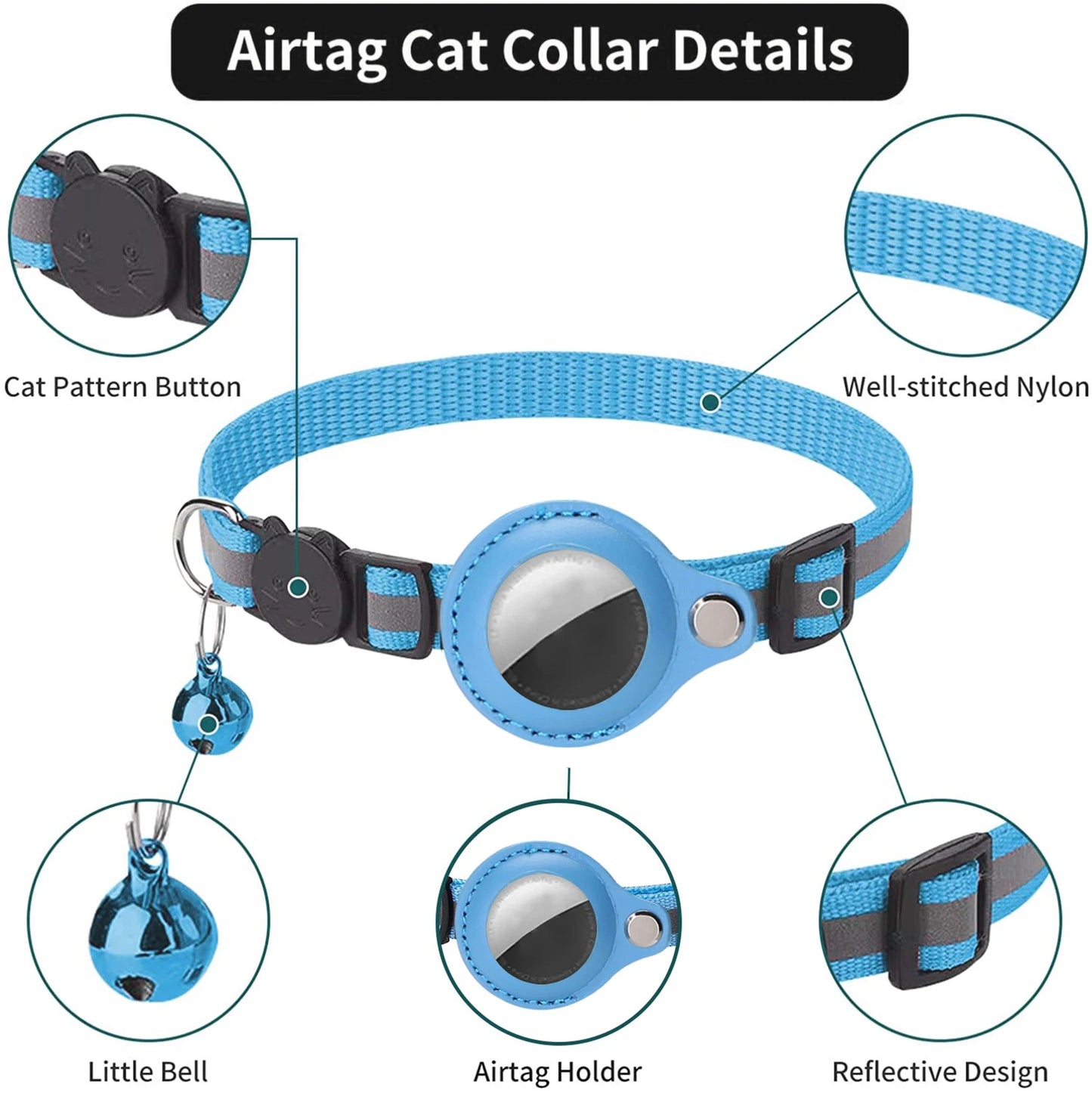 Cat Collar For Air Tag Detachable Collars With Bells Safety Buckle