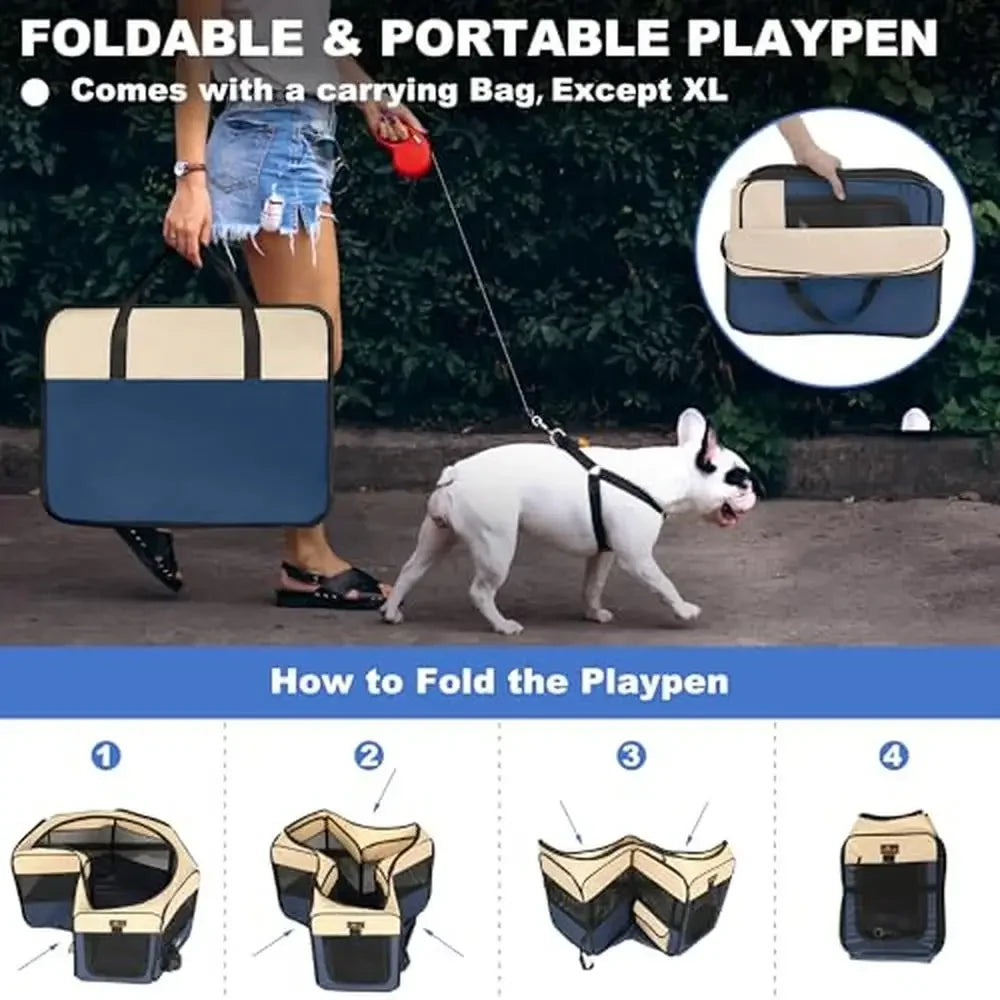 Pet Playpen Portable Foldable with Mesh Window