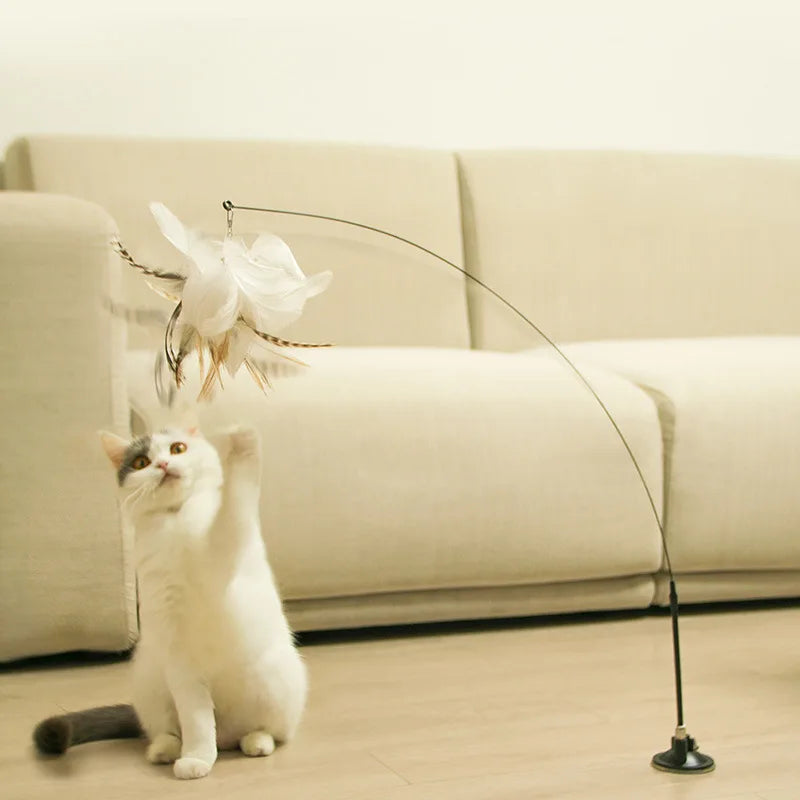 Interactive Cat Toy Simulation Feather Bird with Suction Cup