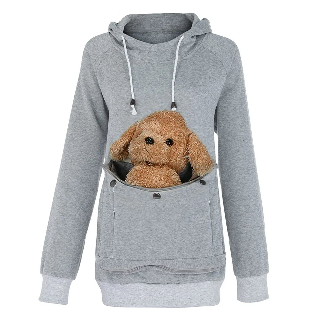 Winter Plush Cute Carrier Holder Hoodies Women Sweatshirts