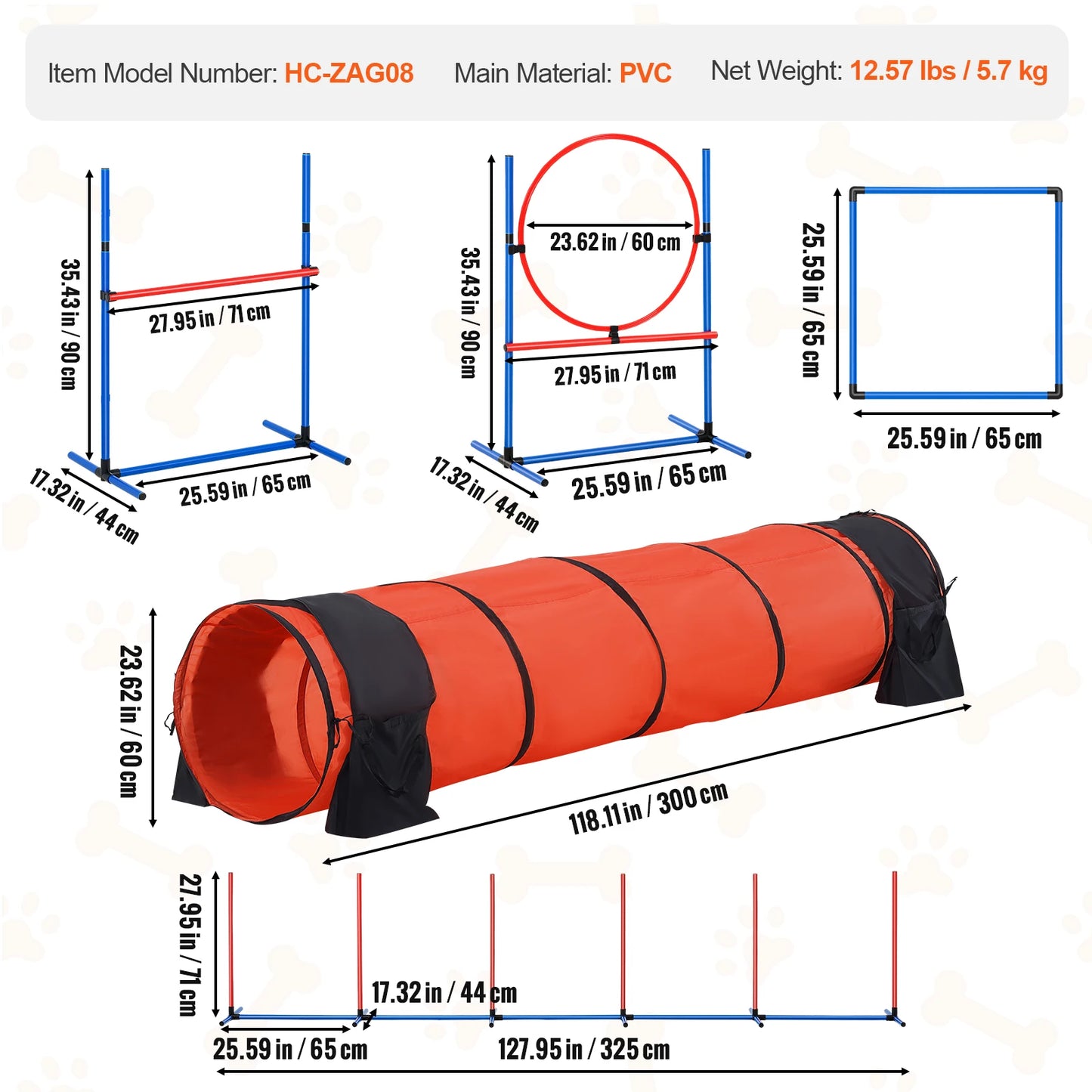 VEVOR Dog Agility Training Equipment 5 PCS Set Upgrade with Adjustable Hurdles Tunnel