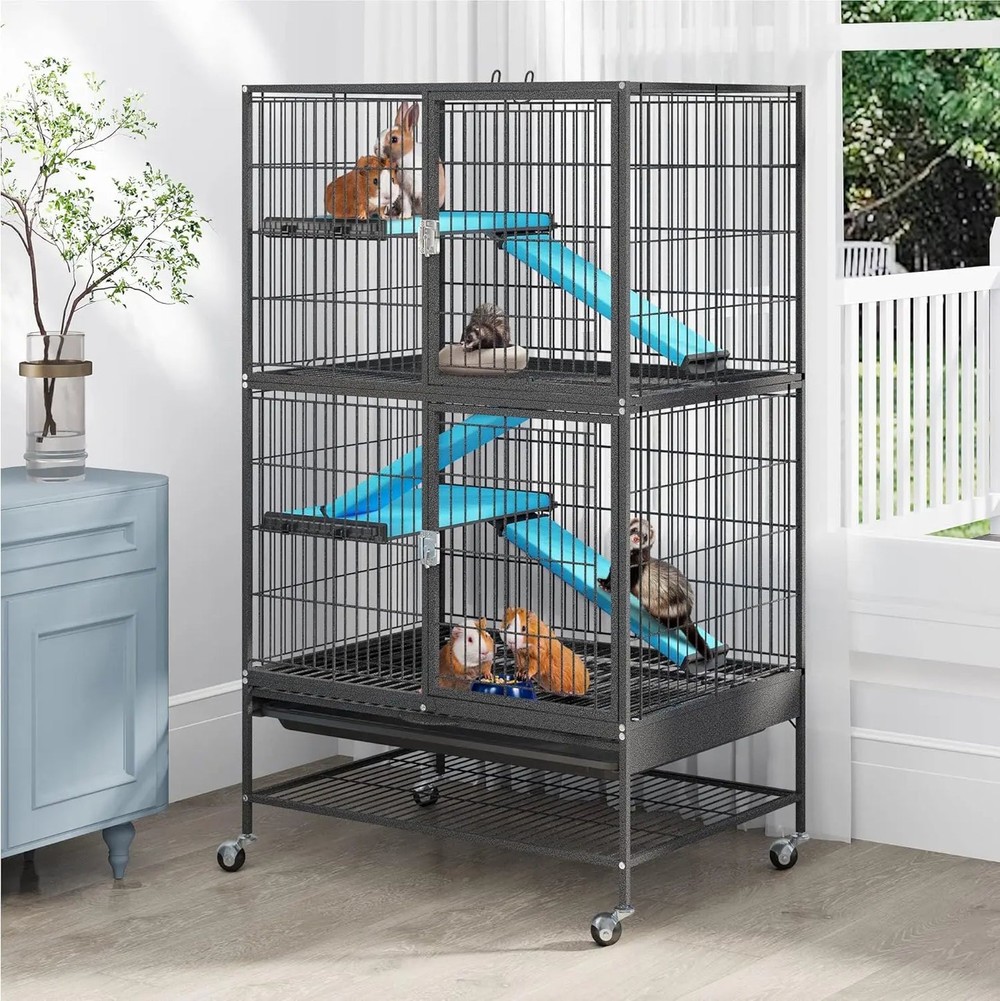 Metal 2-Tiers Small Animal Cages for Indoor Critter
