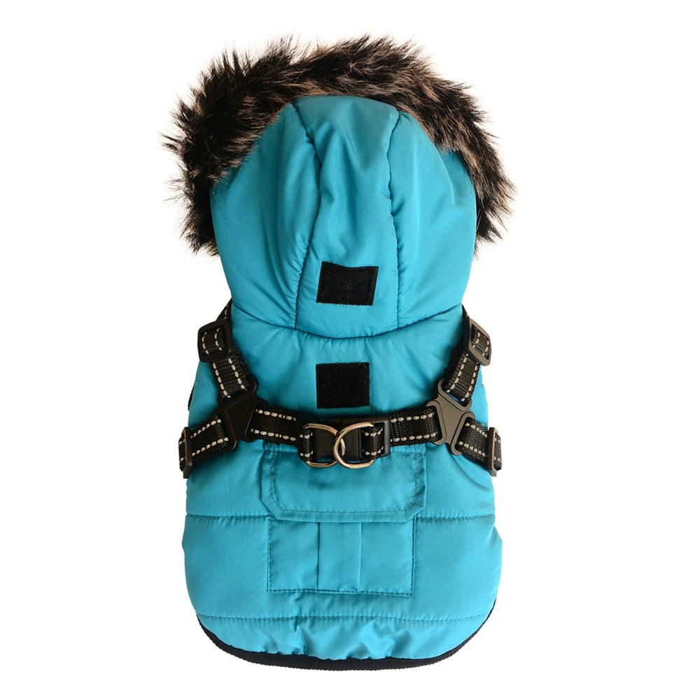 Winter Pet Dog Jacket With Harness Warm Dog Clothes