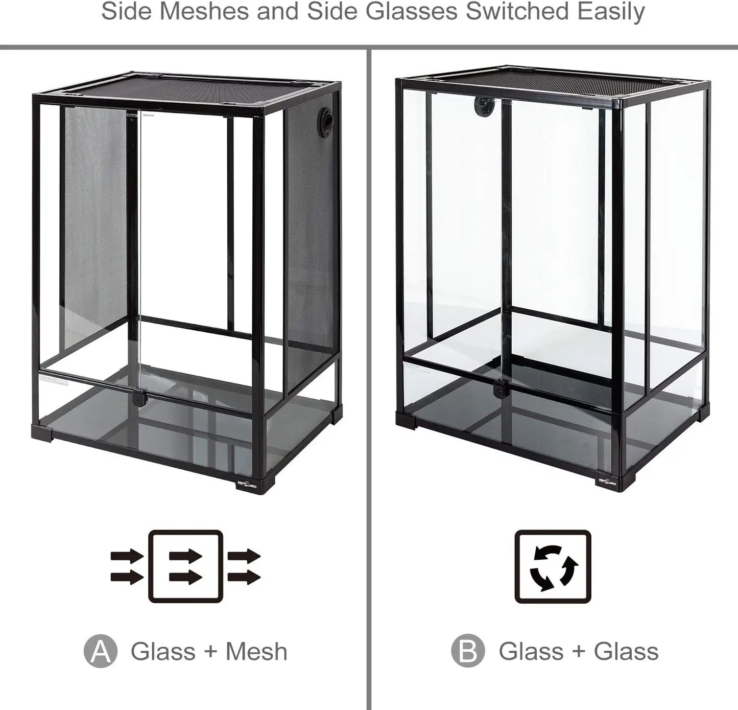 Reptile Tall Glass Terrarium Habitat Double Hinge Door