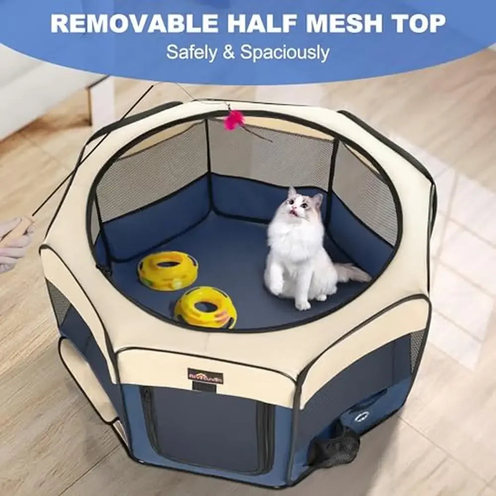 Pet Playpen Portable Foldable with Mesh Window