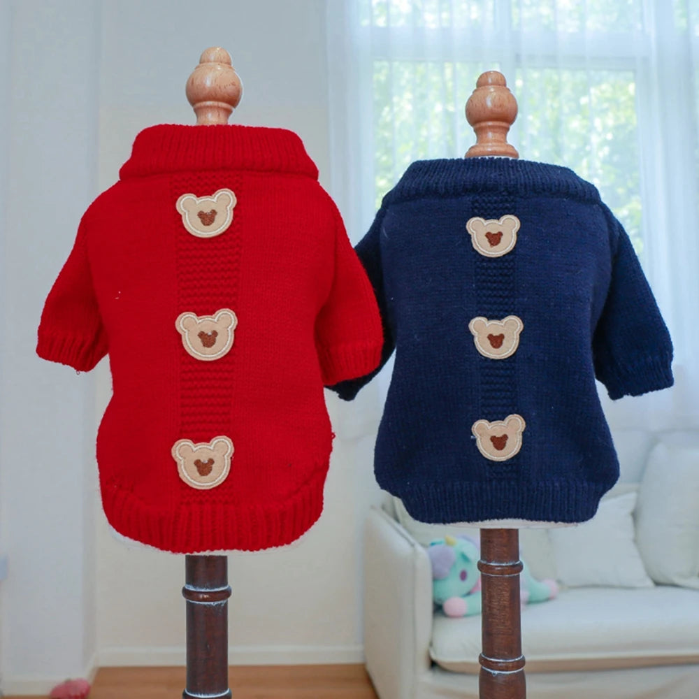 Christmas Dog Sweater Warm Knitted Bowtie Sweater